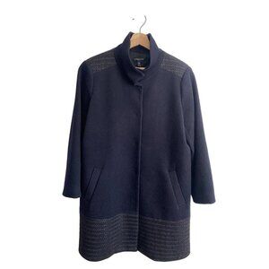 Eileen Fisher Petite Womens Wool Coat Size Petite Large PL Navy Black Snap Front
